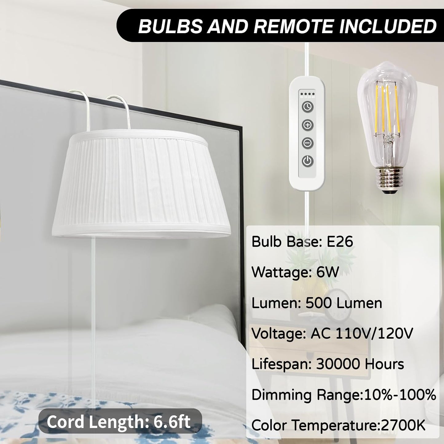 NITOWOLF Bed Reading Light, Headboard Light Reading Lights for Books in Bed with Adjustable Hook, Eye Caring Soft Fabric Shade Bedtime Reading Lamp Plug in, LED Bulb Included (Beige)