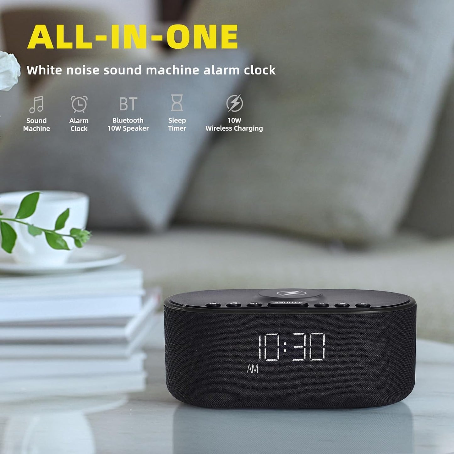 Odokee Sound Machine Alarm Clock for Bedrooms with Wireless Charging - Putty