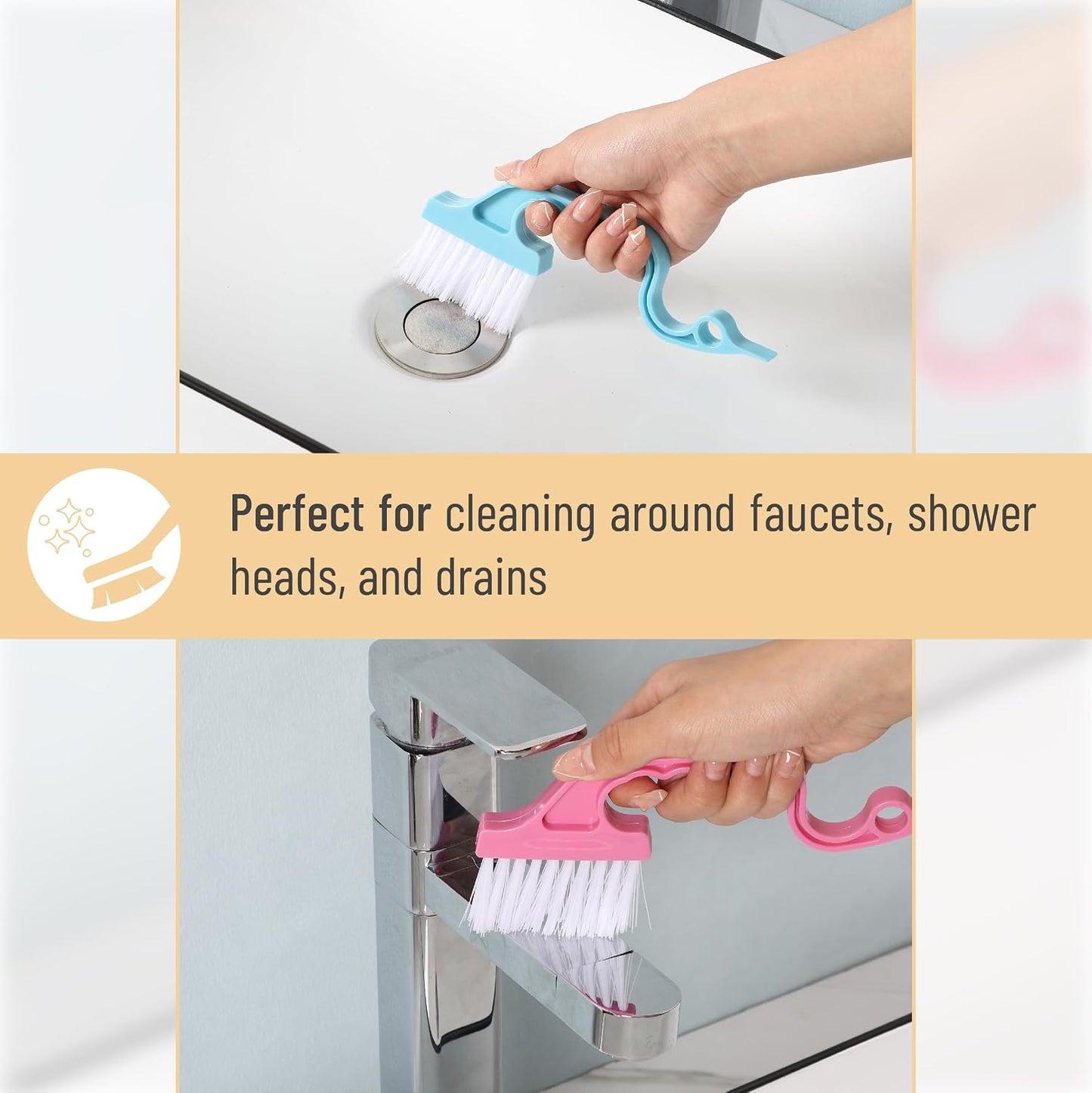 Slick- Window Track Cleaning Brush, 2 Pack, Yellow/Purple Ergonomic Handle, Built-in Scraper, Multipurpose, Window Track Cleaning Tools