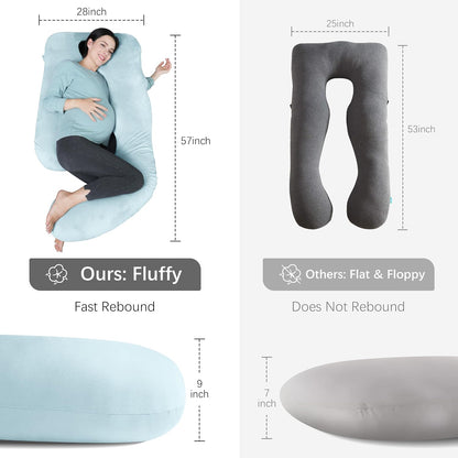MOON PARK Pregnancy Pillows for Sleeping - 57 Inch U Shaped Full Body Maternity Pillow with Removable Cover - Support for Back, Legs, Belly, Hips - Pregnancy Pillow for Women - Grey