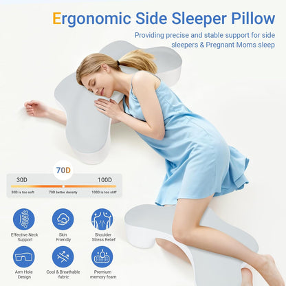 Side Sleeper Pillows with Arm Holes,Neck Support & Rotator Cuff Pain Relief | Memory Foam Shoulder Pillow for Side Sleepers, 2PCS Pillowcase, Ergonomic Knee, Leg, Arm Pillow for Adults
