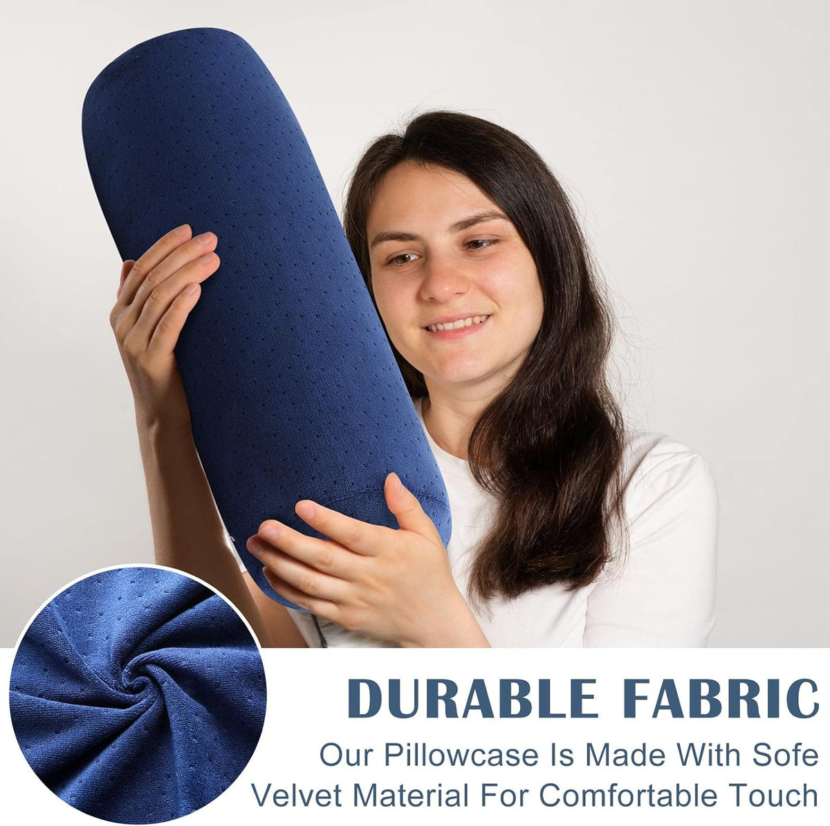 Remerry 2 Pcs Velvet Neck Roll Pillow Covers, 16 x 6 Inches, Navy Blue