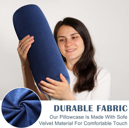 Remerry 2 Pcs Velvet Neck Roll Pillow Covers, 16 x 6 Inches, Navy Blue