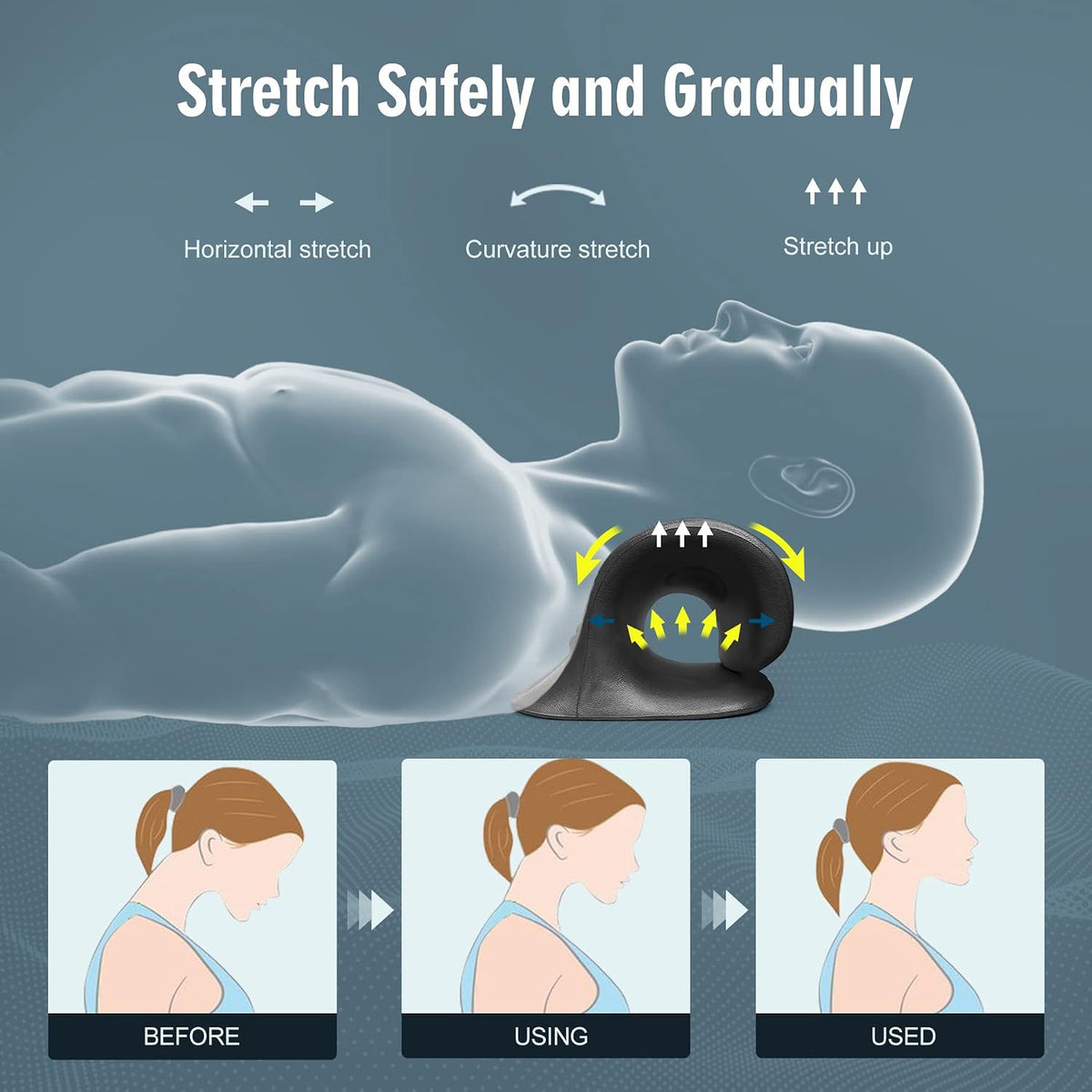 Neck Stretcher for Pain Relief, Neck and Shoulder Relaxer Cervical Traction Device Pillow for Muscle Relax and TMJ Pain Relief (Blue)