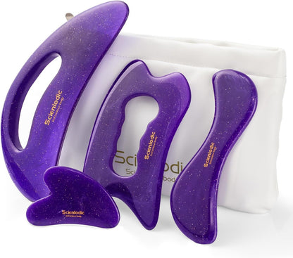 Scienlodic Gua Sha Massage Tool with Handle (Resin) Larger Guasha Scraping Tool for Back Neck Face Leg Massage, Lymphatic Drainage, Cellulite Remove - Large