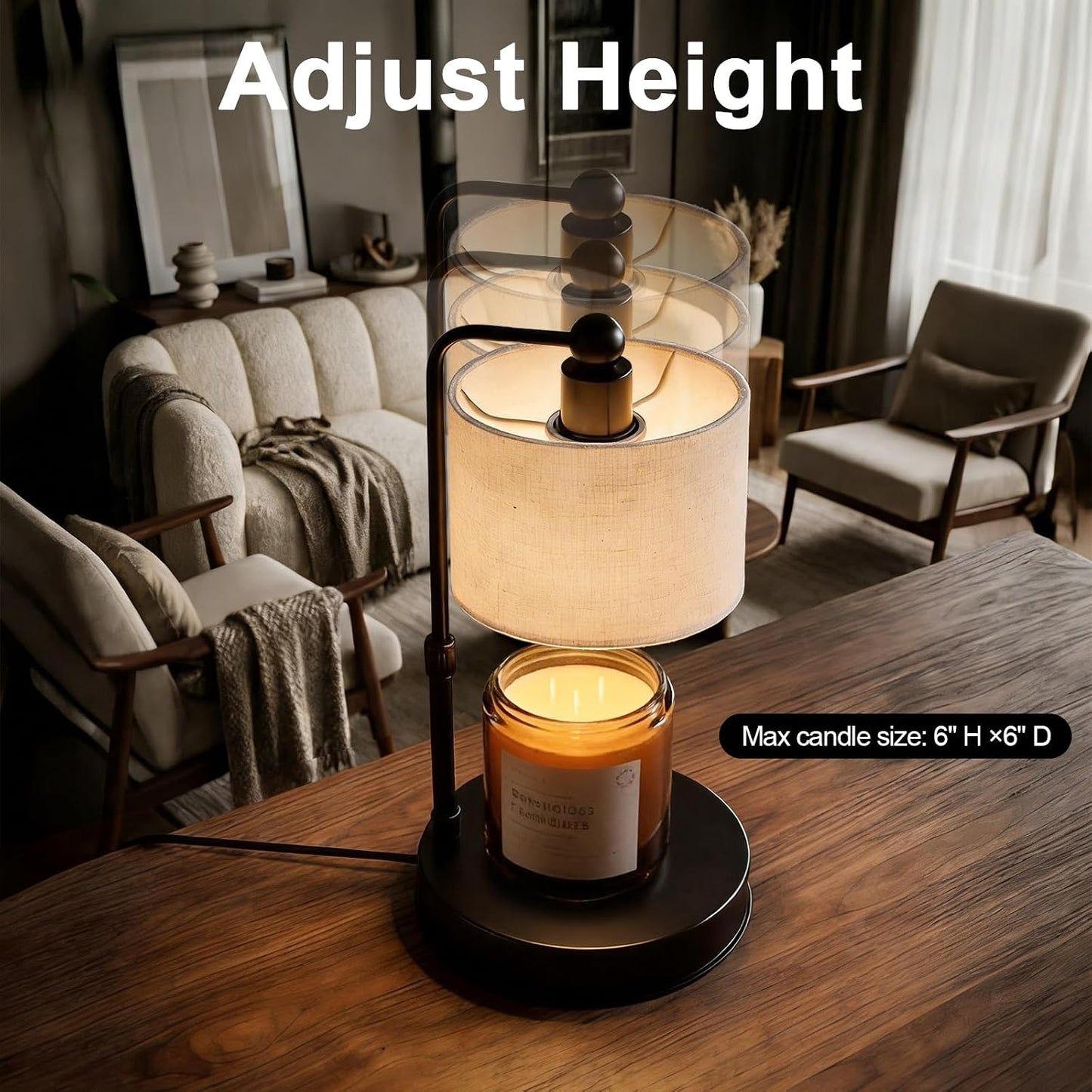 Candle Warmer Lamp with Timer, Best House Warming Gift, Height Adjustable & Dimmable Electric Candle Warmer Lamp, Includes 2 Bulbs, Birthday Gift for Women, Mom, Housewarming - Flaxen