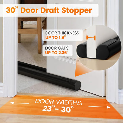 Door Draft Stopper, Under Door Draft Stopper for Bottom, 36 in, Black | Adjustable Size, Covers Gap up to 2.36 in, Easy Install, Blocks Cold air, Light, Reusable, for Bedrooms & Kitchen