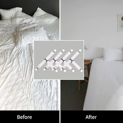 Upgrade Design Bed Sheet Straps 4/ Adjustable Fitted Sheet Clips Sheet Holders for Corners Sheet Fasteners (Grey, One Size)