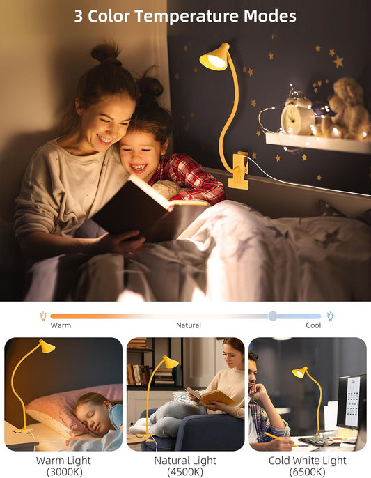 LiFMIRA Desk Lamp Clip on Lamp for Bed, LED Reading Light for Bed Yellow