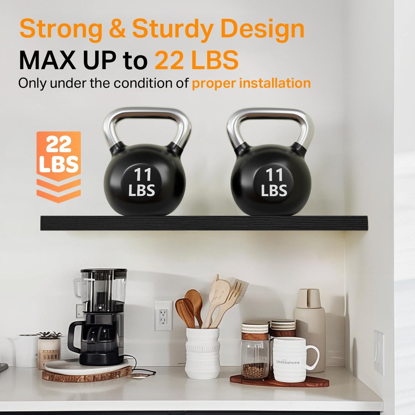 BAYKA Rustic Brown Floating Shelves 22.5in, Set of 2, Wall Mount Wood Shelf | Easy Install, 22lbs Max Load, Hidden Bracket, for Bathroom Bedroom Living Room or Kitchen, Hanging Shelf Book Decor Storage