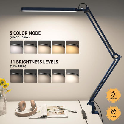 SKYLEO Desk Lamp for Home Office, Eye Comfortable LED Desk Light for Long Hours, Adjustable Swing Arm with Memory Function, Black