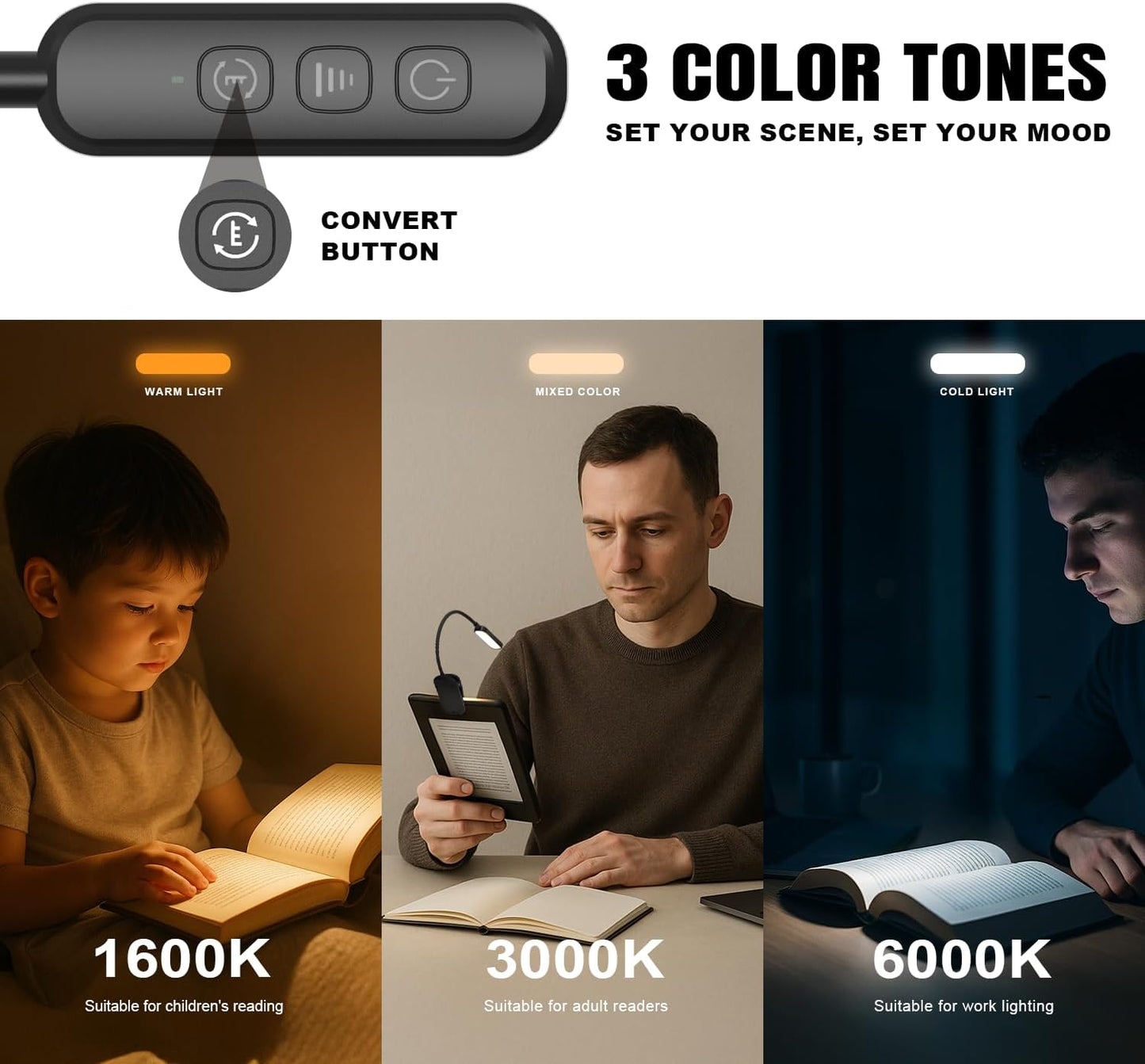 Rechargeable Book Light for Reading in Bed 25 LED - Eye Caring 15 Level Stepless Dimming, Extended 90Hrs Runtime, Lightweight Clip on Light, Gifts for Book Lovers, Black