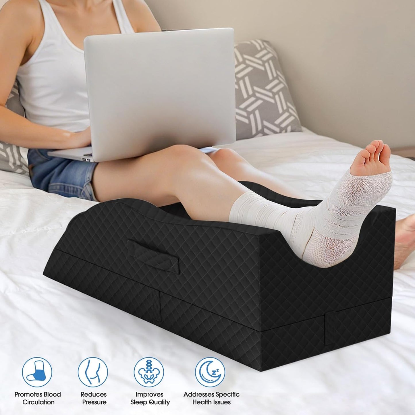 TranquilRelax Leg Elevation Pillows for After Surgery, Wedge Pillow, Grey | Memory Foam, All-around Knee & Ankle Support for Swelling, Height-adjustable, Nop-Slip Bottom, Washable Cover, Single-leg
