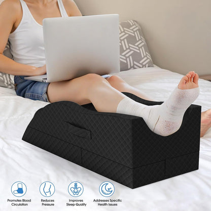 TranquilRelax Leg Elevation Pillows for After Surgery, Wedge Pillow, Grey | Memory Foam, All-around Knee & Ankle Support for Swelling, Height-adjustable, Nop-Slip Bottom, Washable Cover, Single-leg