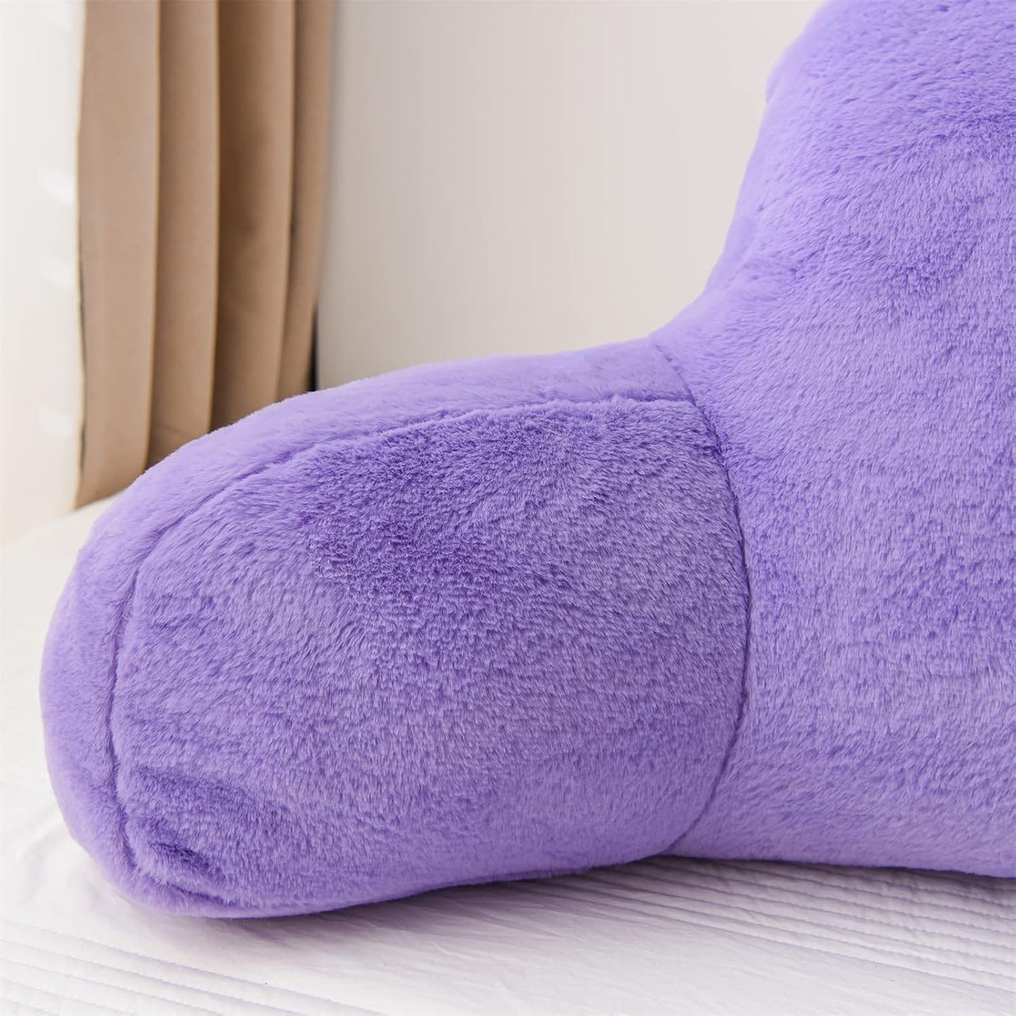 A Nice Night Ivory Reading Pillow, 18.5" Bed Wedge Pillows with Arms | Back Support For Sitting,Faux Fur Backrest Pillow For Adult Children, Supports Reading,Gaming & Relaxing in Bed,Couch,Floor