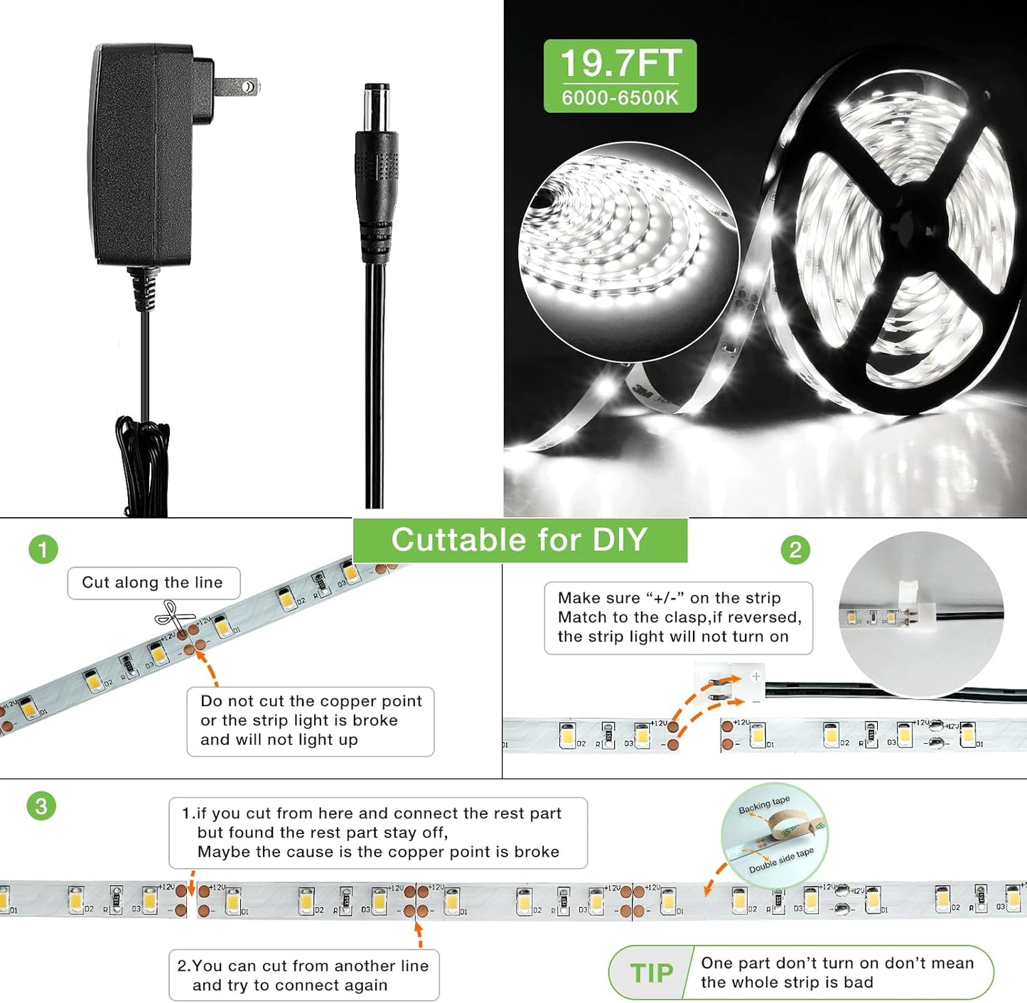 RAYZEEK Wireless Motion Activated LED Strip Lights,19.7FT LED Strip Lights with Power Adapter,Wireless Motion Sensor Control Dimmer,Timing,Cool White (1×Controller+2×Motion Sensor)