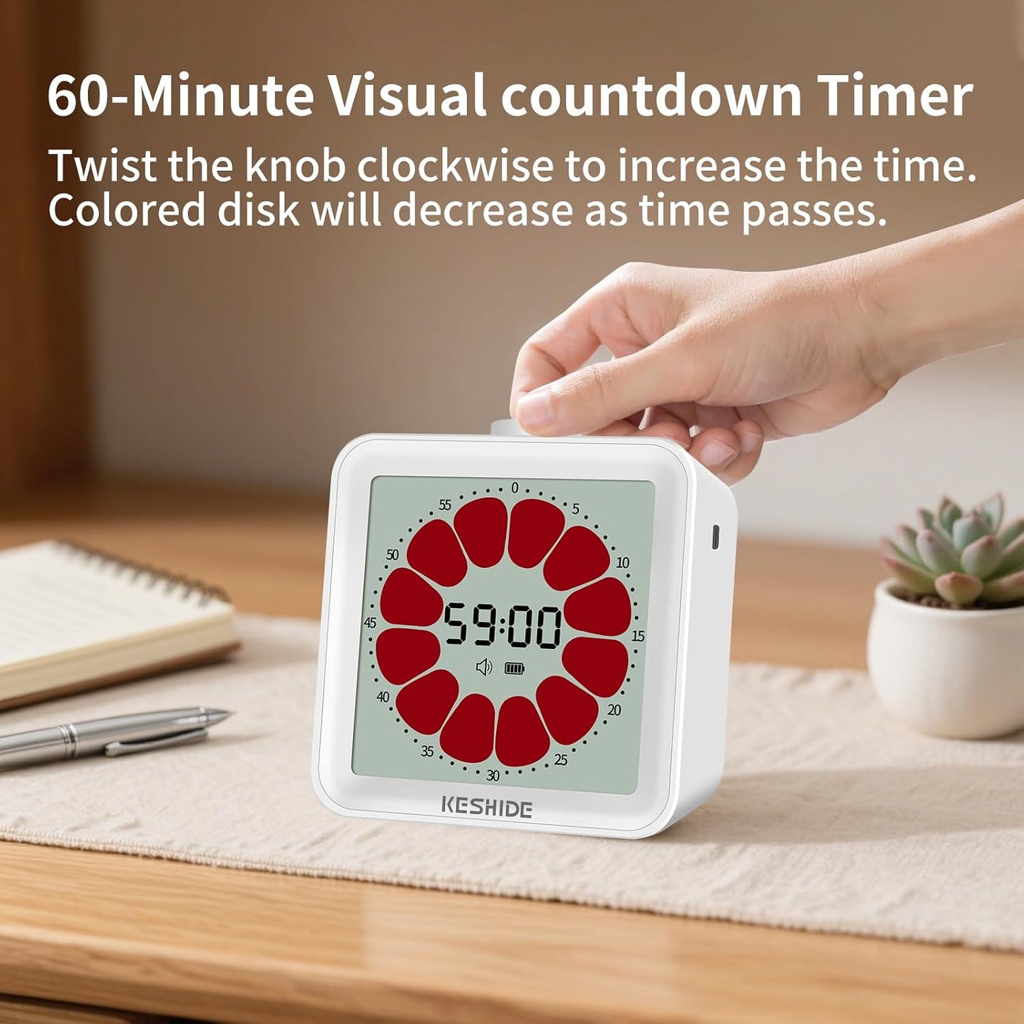 Visual Timer for Kids and Adults,LCD Digital 60-Minute Countdown Timer Silent Classroom Timer, Time Management Tool for Home, School, or Work