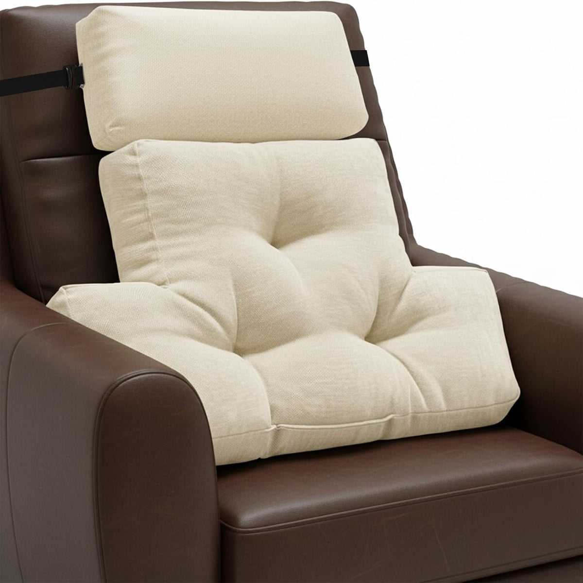 2 Piece Neck Pillow and Lumbar Support Back Cushion Set for Recliner, Beige