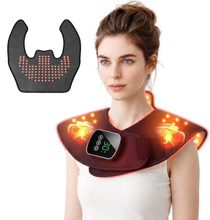 Red Light Therapy Neck Shoulder Wrap, 108 LEDs Cordless Heating Pad | Lightweight wearable fabric, for neck shoulder upper back, 660nm 850nm near infrared light therapy, heat massage relaxation