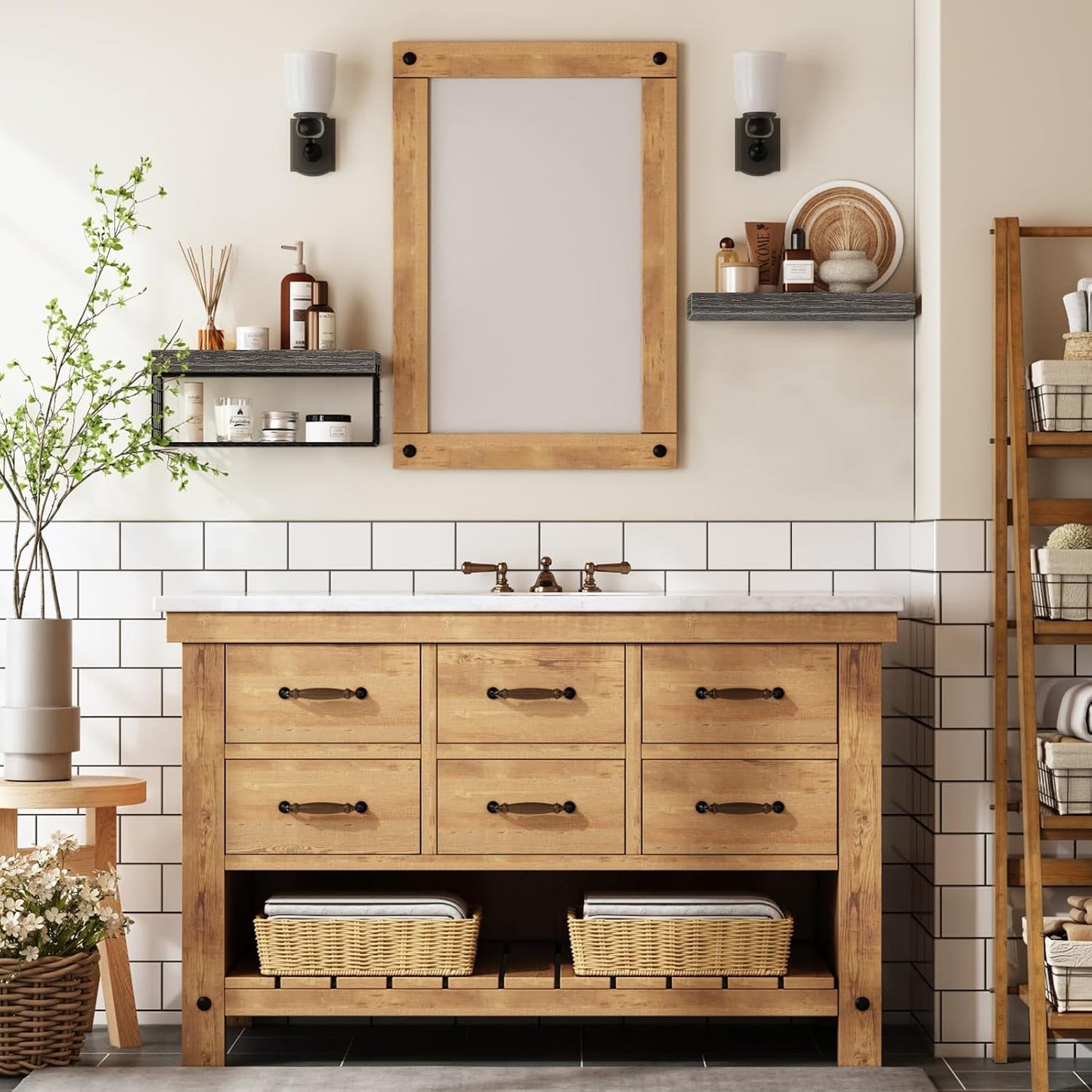 QEEIG Bathroom Shelves Over Toilet - Wall Mounted Floating Shelves Toilet Paper Storage Small Farmhouse Decor Shelf 16 inch Set of 3, Rustic Brown (019-BN3)