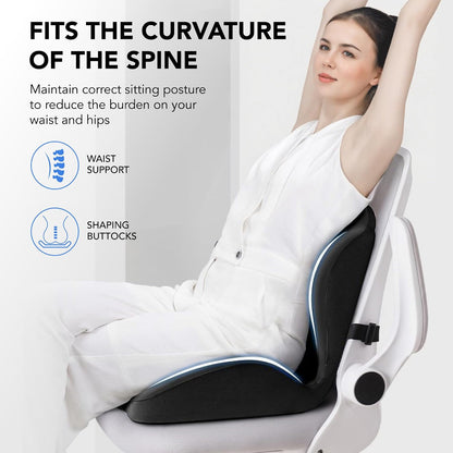 Ergonomic Waist Support and Seat Cushion, L-Shaped Memory Foam Pad (Grey) | Hollow Design for Coccyx, Suitable for Office Chairs, Car Safety Seats and Household Use - Relieves Lower Back and Hip Pain