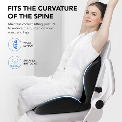 Ergonomic Waist Support and Seat Cushion, L-Shaped Memory Foam Pad (Grey)