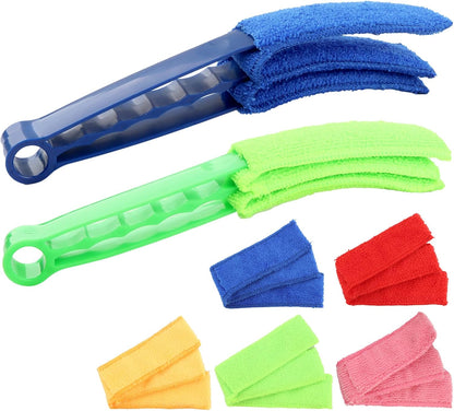 2PCS Blind Cleaner Brushs with 5 Reusable Microfiber Sleeves Brush, Window Blind Duster Tool Blind Cleaner Tool for Window, Car Air Condition, Fans, Exhaust Vent