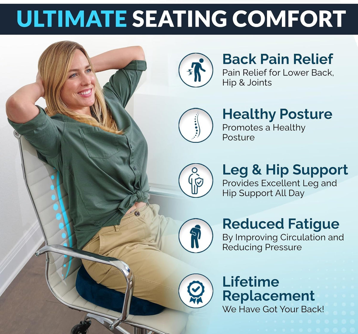 ComfiLife Doctor Recommended Seat Cushion - Premium Gel & Memory Foam Office Chair, Car Seat, Lifting Cushion - Chair Cushions for Back & Sciatica Relief - Seat Cushions for Office & Desk (Black)