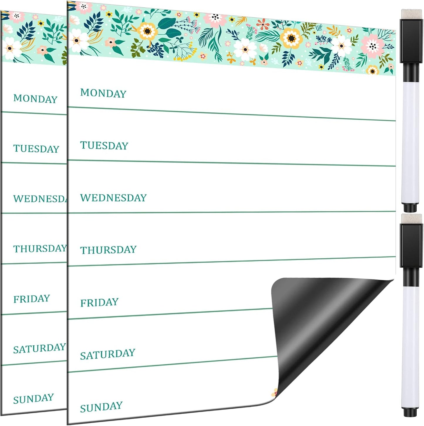 Outus 2 Pieces Magnetic Weekly Dry Erase Boards Erasable Weekly Calendars Whiteboard Planners with 2 Pieces Markers for Office, Home, School Supplies (Color 1, 9.4 x 7.5 Inch)