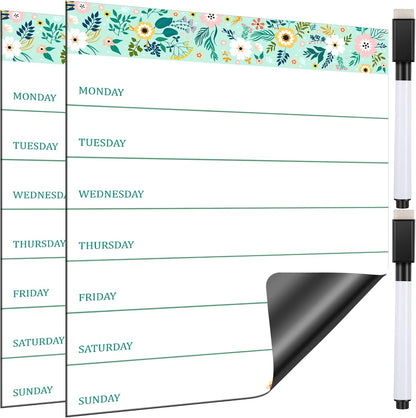 Outus 2 Pieces Magnetic Weekly Dry Erase Boards Erasable Weekly Calendars Whiteboard Planners with 2 Pieces Markers for Office, Home, School Supplies (Color 1, 9.4 x 7.5 Inch)