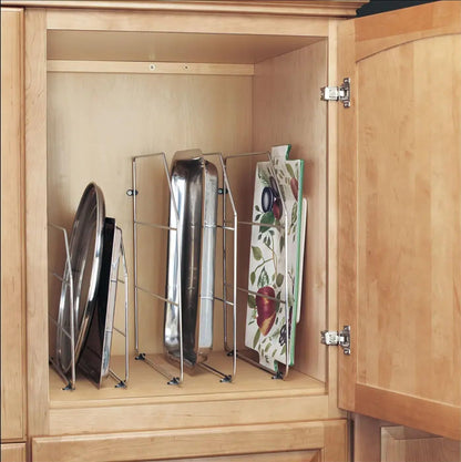 Rev-A-Shelf 12" Bakeware and Tray Divider for Wall/Base Cabinets, Chrome | Baking & Cookie Sheet Organizer, Min Opening Width of 3", 597-12CR-2-1