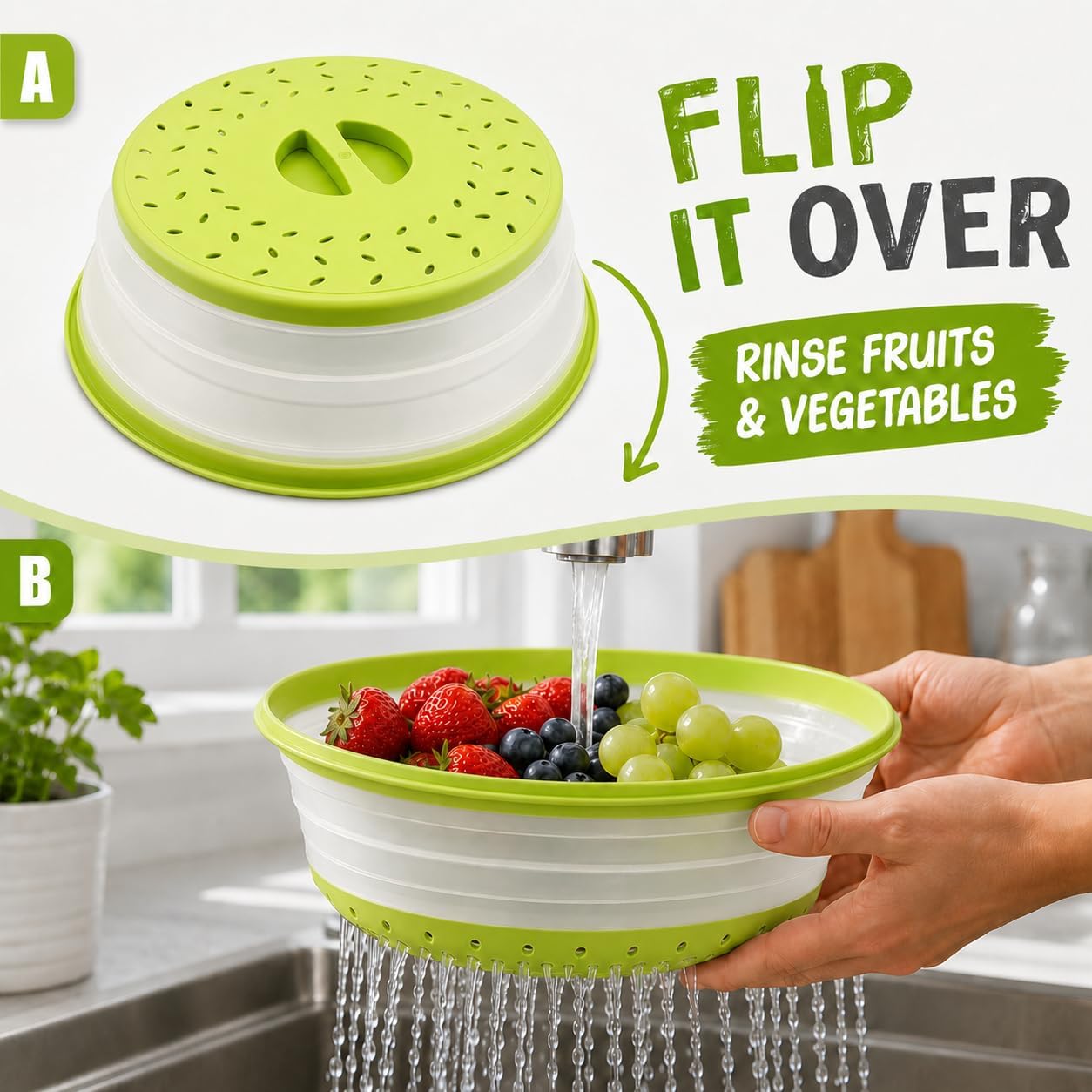 Collapsible Microwave Splatter Cover for Food 10.5 Inch Vented Blue