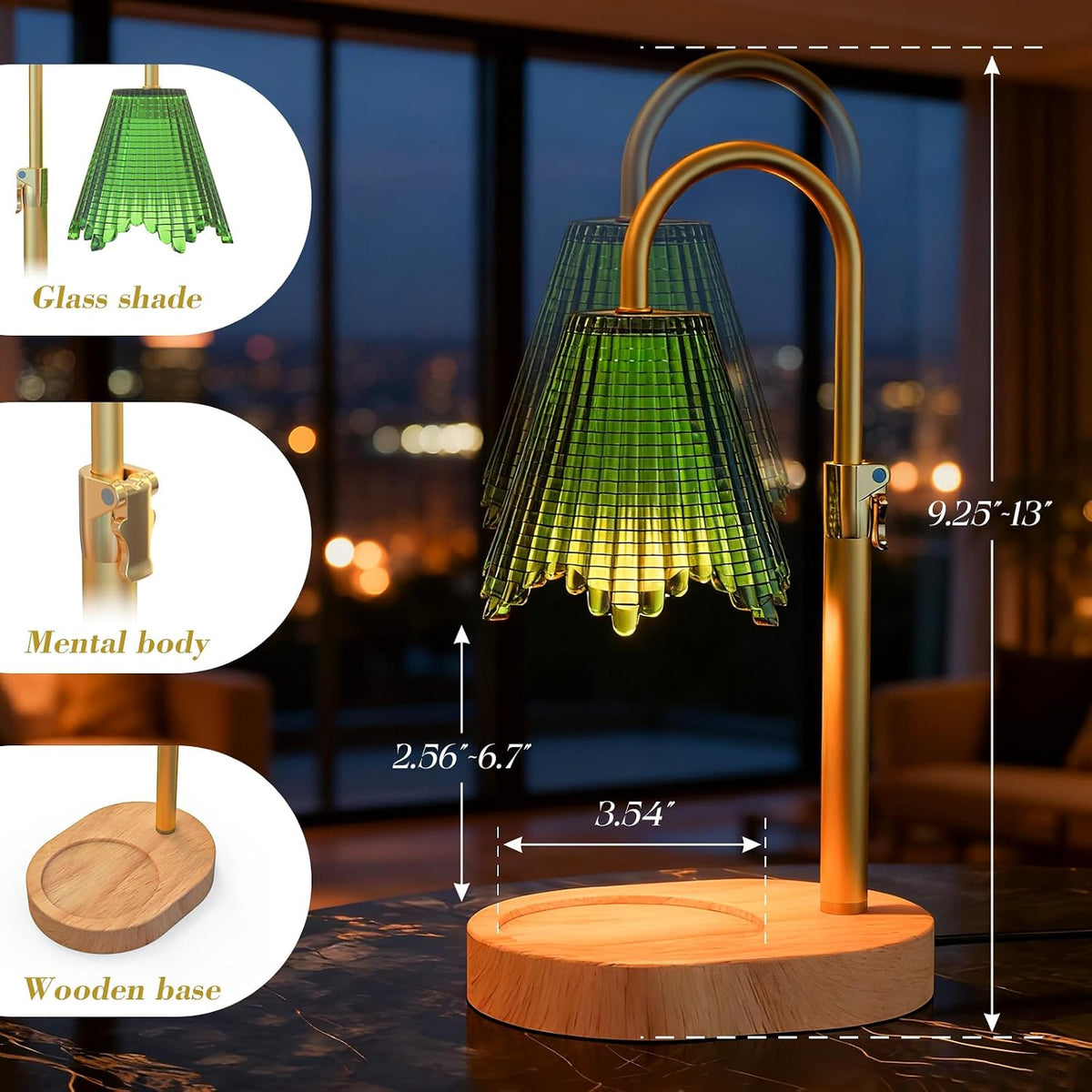 Candle Warmer Lamp, Timer & 4-Level Dimmer, Adjustable Height