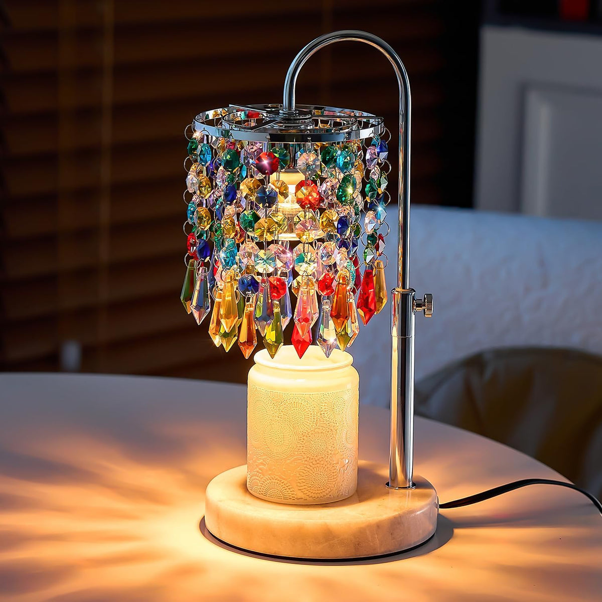 Candle Warmer Lamp with Timer Dimmer，2H/4H/8H Timer , Lamp Candle Warmer with Marble Base for Adjustable Height, Crystal Wax Melt Warmer for Jar Candles, House Warming Decor Gifts Mothers Day Gifts