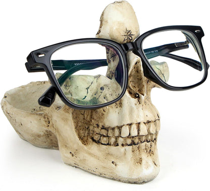 Mrlikale Skull Glasses Stand Holder, Creative Eyeglasses Holder | Sunglasses Spectacle Display Rack, Key Holder Resin Sculptures for Entryway, Home, Office, Desk, Nightstand (Gold)