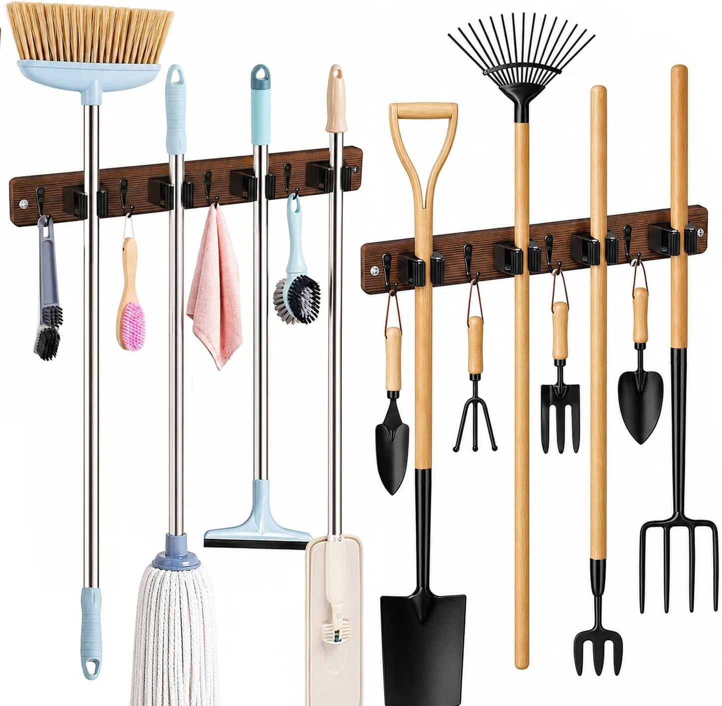 Broom Holder Wall Mount, 4 Holders 4 Hooks Mop and Broom Organizer | Mop Holder Wall Mount and Broom Hanger for Garage, Laundry Room, Kitchen and Utility Storage