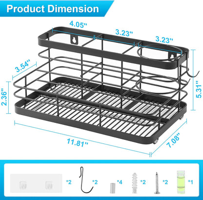 Metal Hair Tool Organizer Wall Mounted, Hair Dryer Holder Basket Storage | Hair Straightener Styling Tools Holder Wall Mount, Bathroom Sink Organizer Countertop for Vanity Makeup Brush, Black