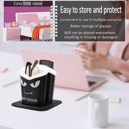 bvya Double Eyeglasses Holder Plush Lined Stand Glasses Protective Holder