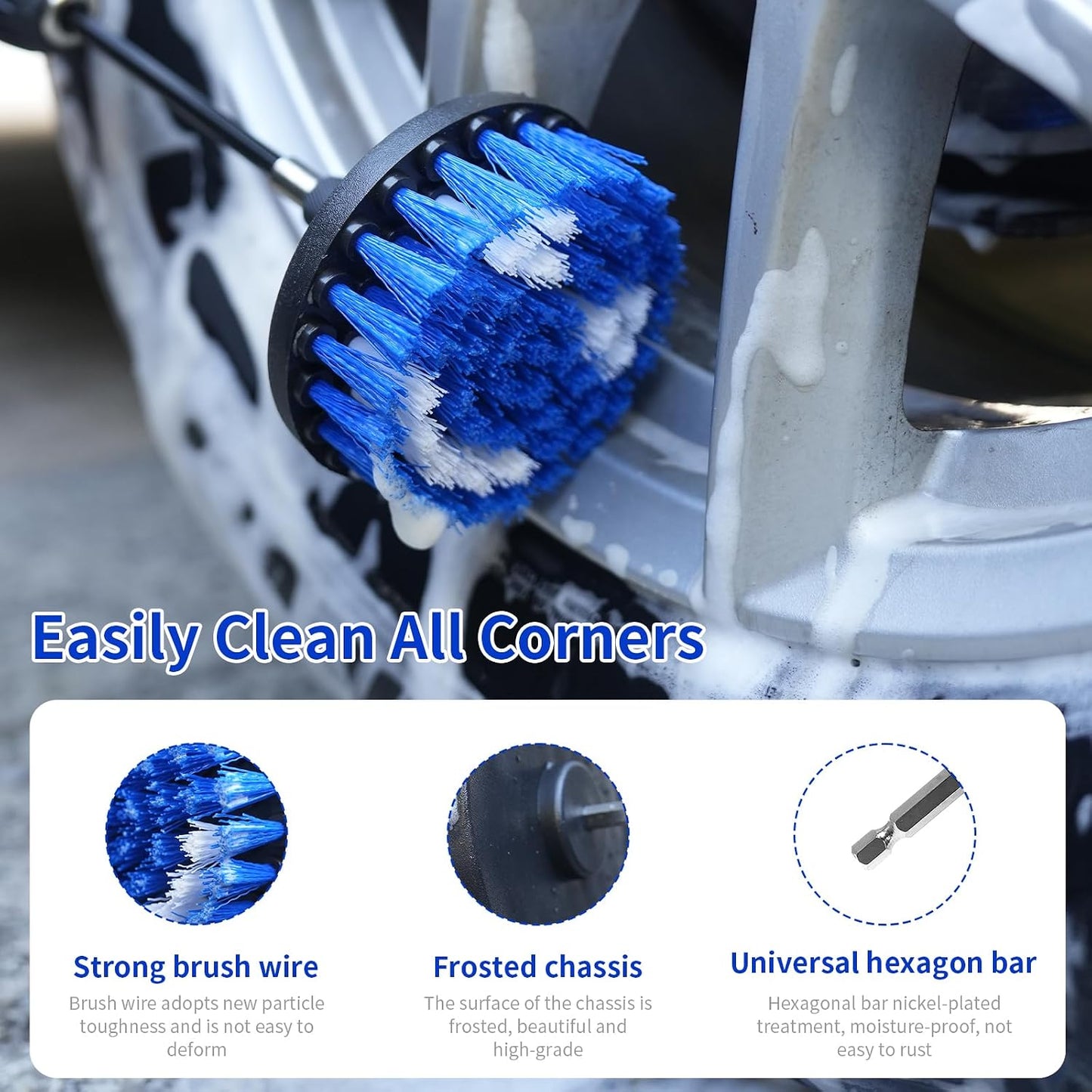 10 Pcs Drill Brush Attachment Set, Drill Scrubber Brush Kit, Drill Cleaning Brush, Scrub Brush for Grout Floor Tub Shower Bathtub Tile Sink Toilet Bathroom Kitchen Car Yellow