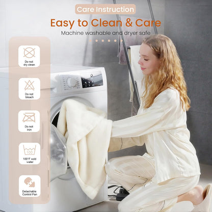 Heated Blanket Electric Throw Blanket with Built-in Button Controller