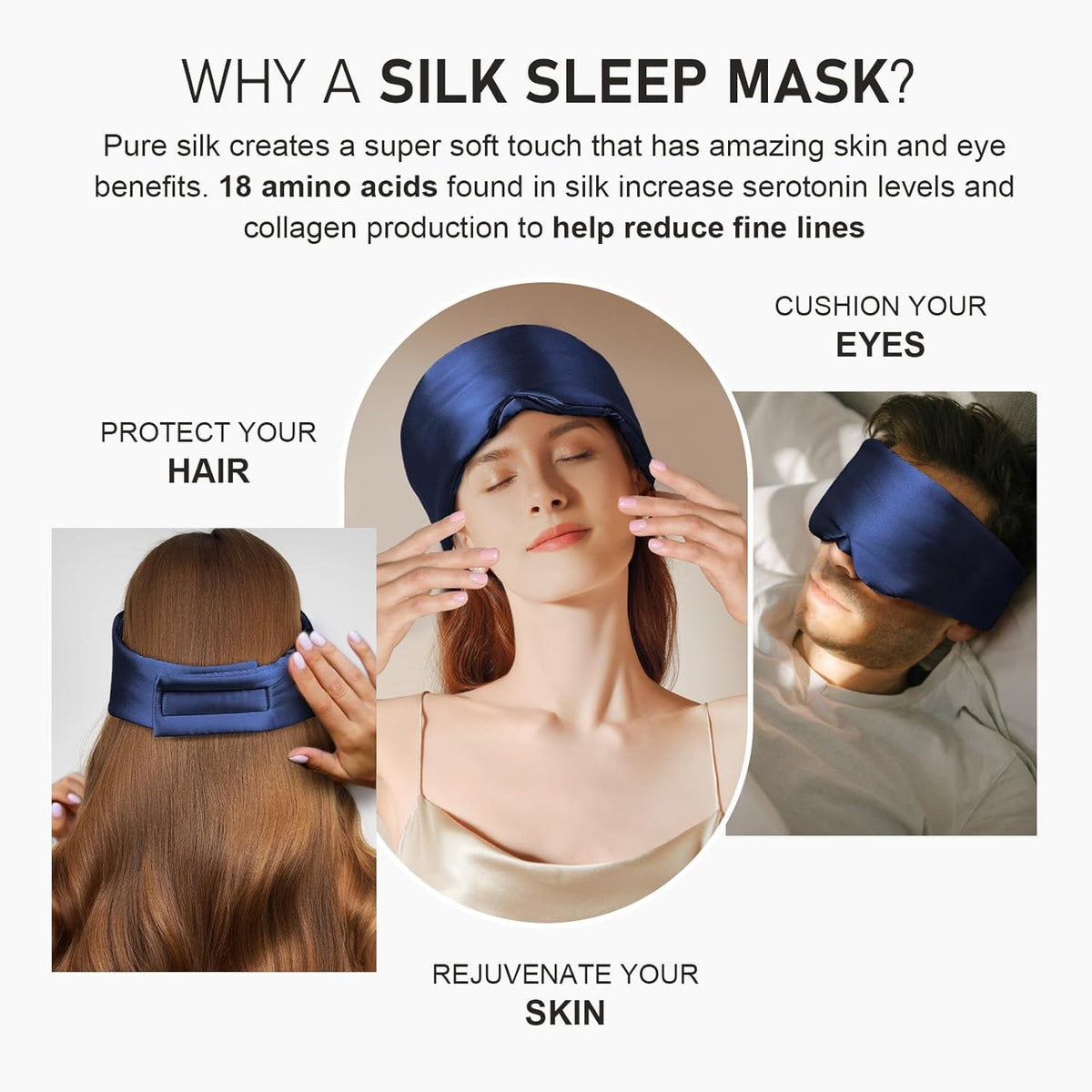LitBear Silk Sleep Mask for Side Sleeper, Eye Mask Sleeping for Women Men