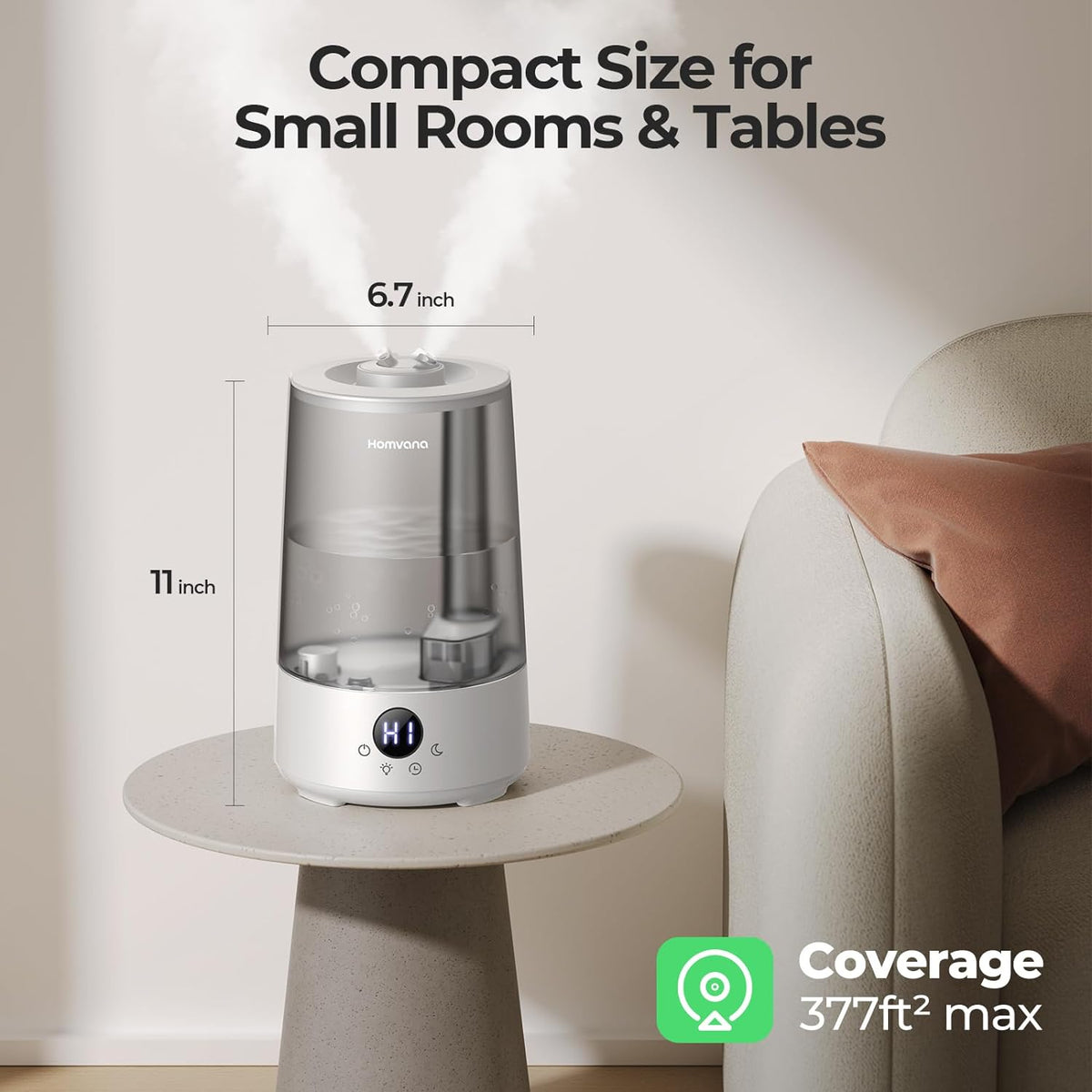 Homvana Top-Fill Cool Mist Humidifiers for Bedroom, Large Room(3.6L,Black)