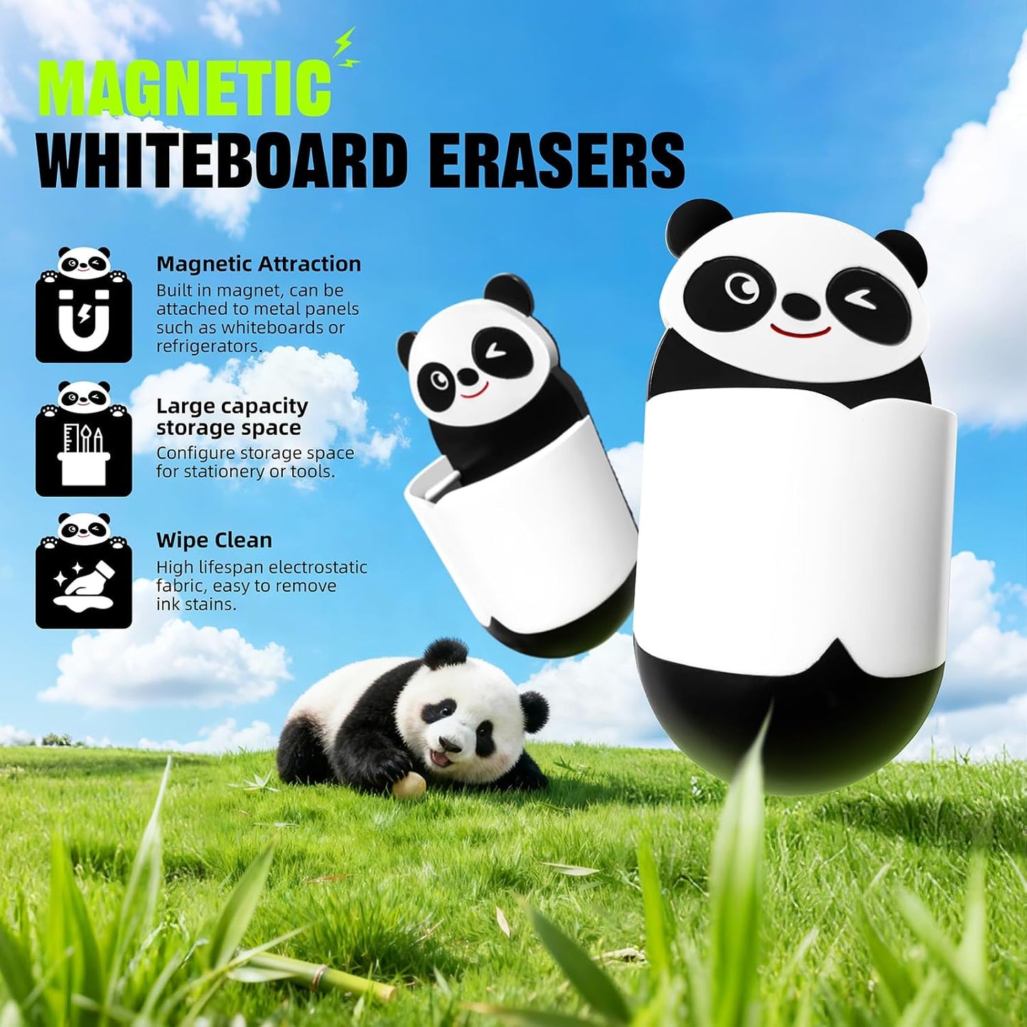 Magnetic Pen Holder for Fridge Whiteboard, 2-in-1 Magnetic Marker Holder Dry Erase Marker Whiteboard Eraser, Cute Ladybug Pencil Cup Desk Organizer for Classroom Office School Home (1-Pack)