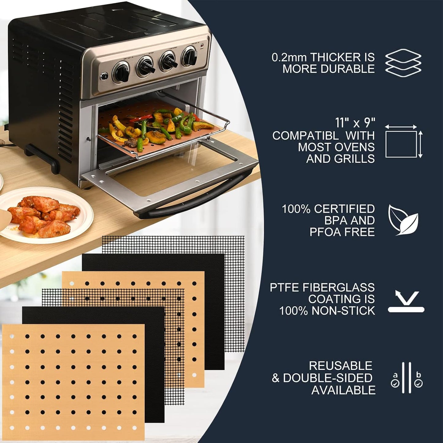 WMKGG Silicone Air Fryer Liners, 2PCS Air Fryer Silicone Liners | Reusable Rectangular Non-Stick Basket Accessories for Ninja Foodi Dual DZ201/DZ401 8-10QT