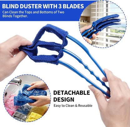 Window Blind Cleaner Duster Brush, 2 Pack with 6 Reusable Microfiber Sleeves for Venetian Blinds, Cleaning Tools for Window Blinds, Air Conditioner Vents, Fans, Car Vent