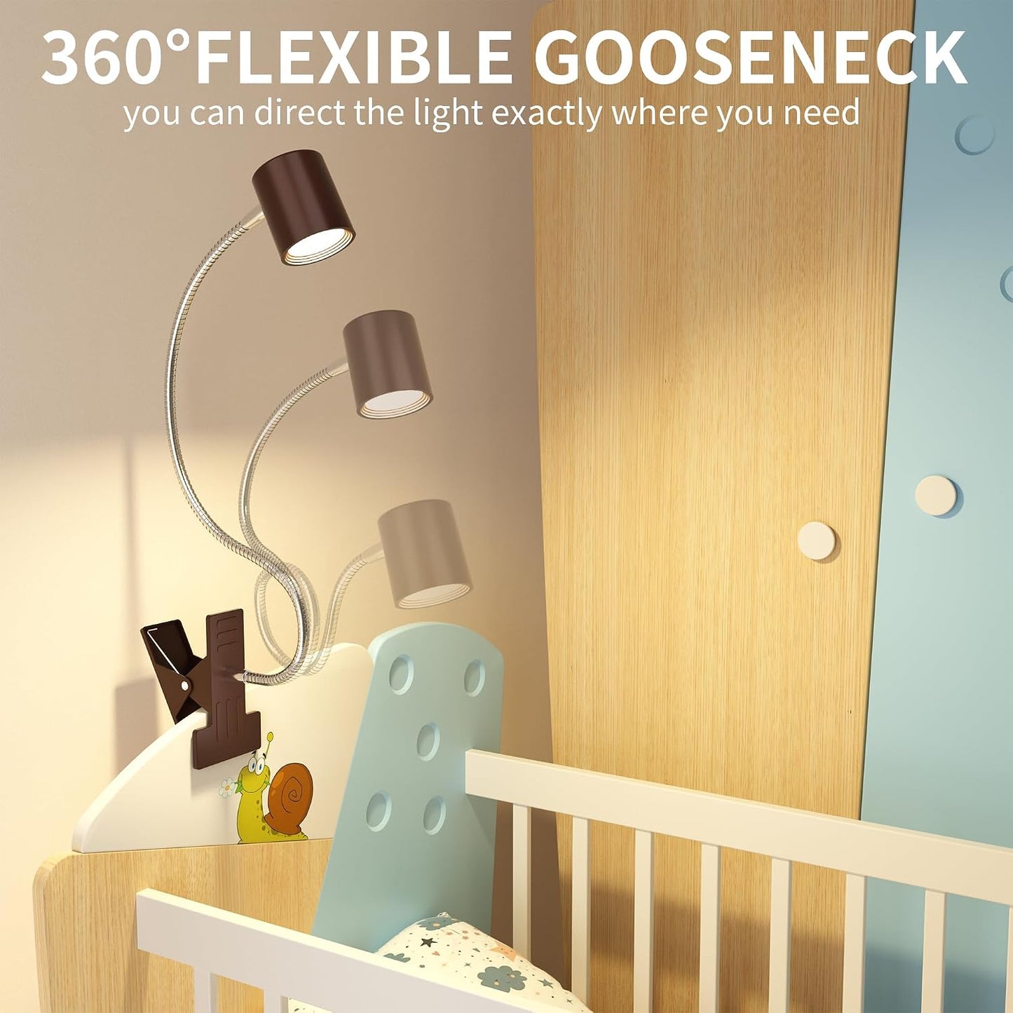 Desk Lamp USB Clip On Light,Book Lights for Reading at Night Clamp Light | 3 Color Modes,10 Brightness Clamp Light,360° Gooseneck LED Reading Light for Books in Bed,Eye-Care for Home Office,Headboards
