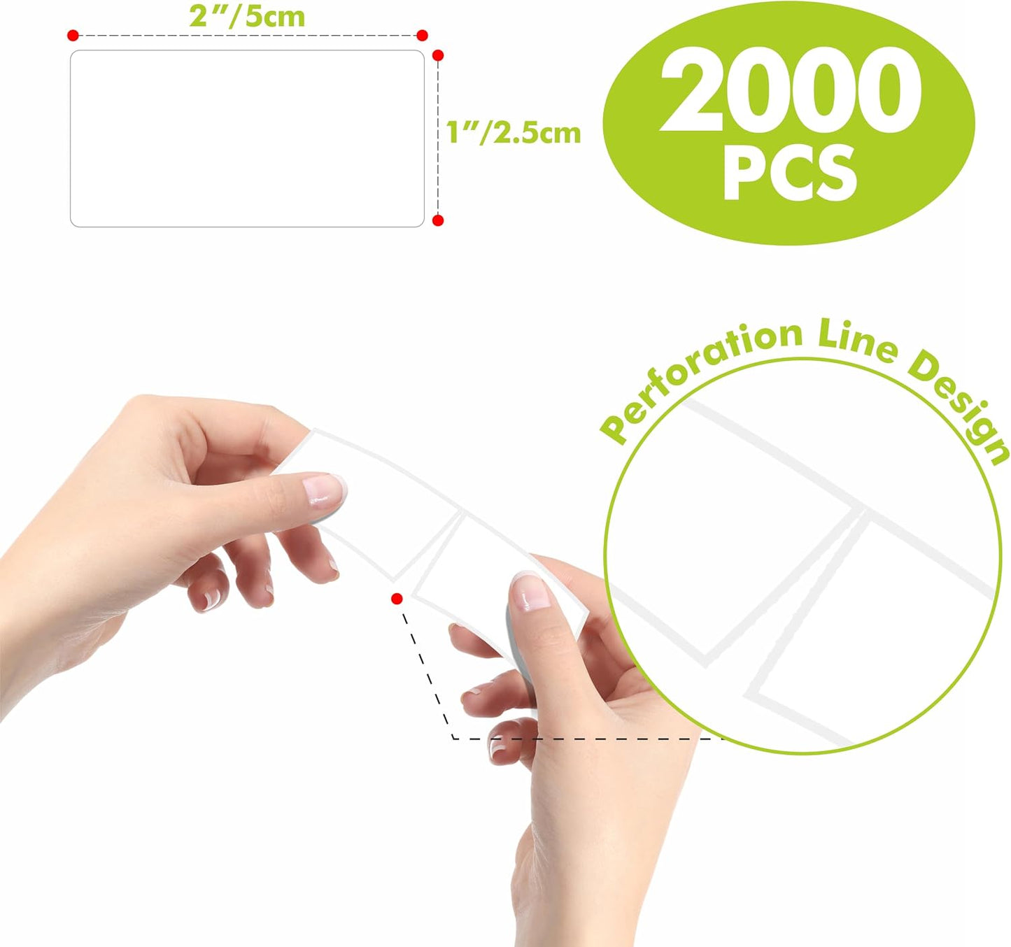 1000 Removable Food Labels, Water/Oil/Tear Resistant Blank Stickers with Perforation Line for Food Containers, Freezer, Fridge, Jars, Pantry, Organization (1” x 2”)