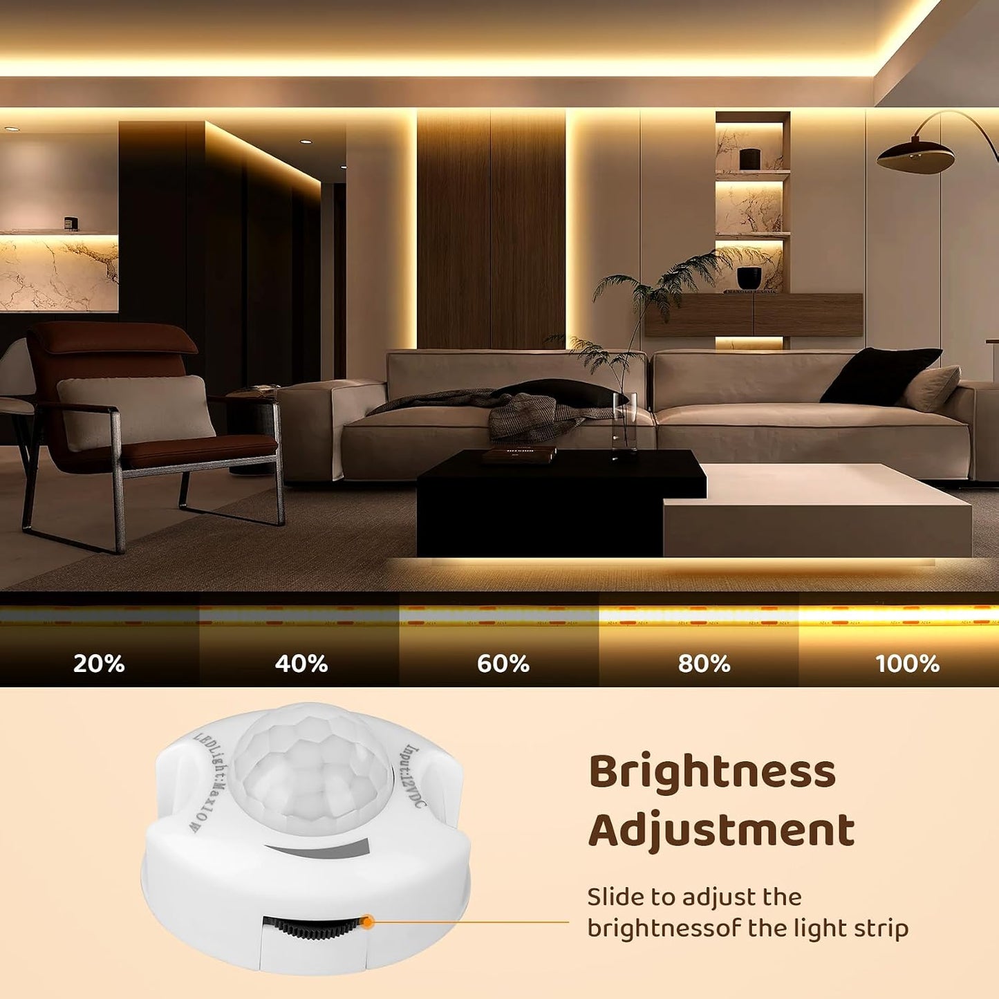 Under Bed Lights Motion Sensor COB Strip, 2-Packs 6.56Ft Warm White | Motion Activated LED Strip Lights with Dimmer, 12V Auto On/Off Motion Sensor Night Lighting for Indoor Bedside Cabinet Stairs