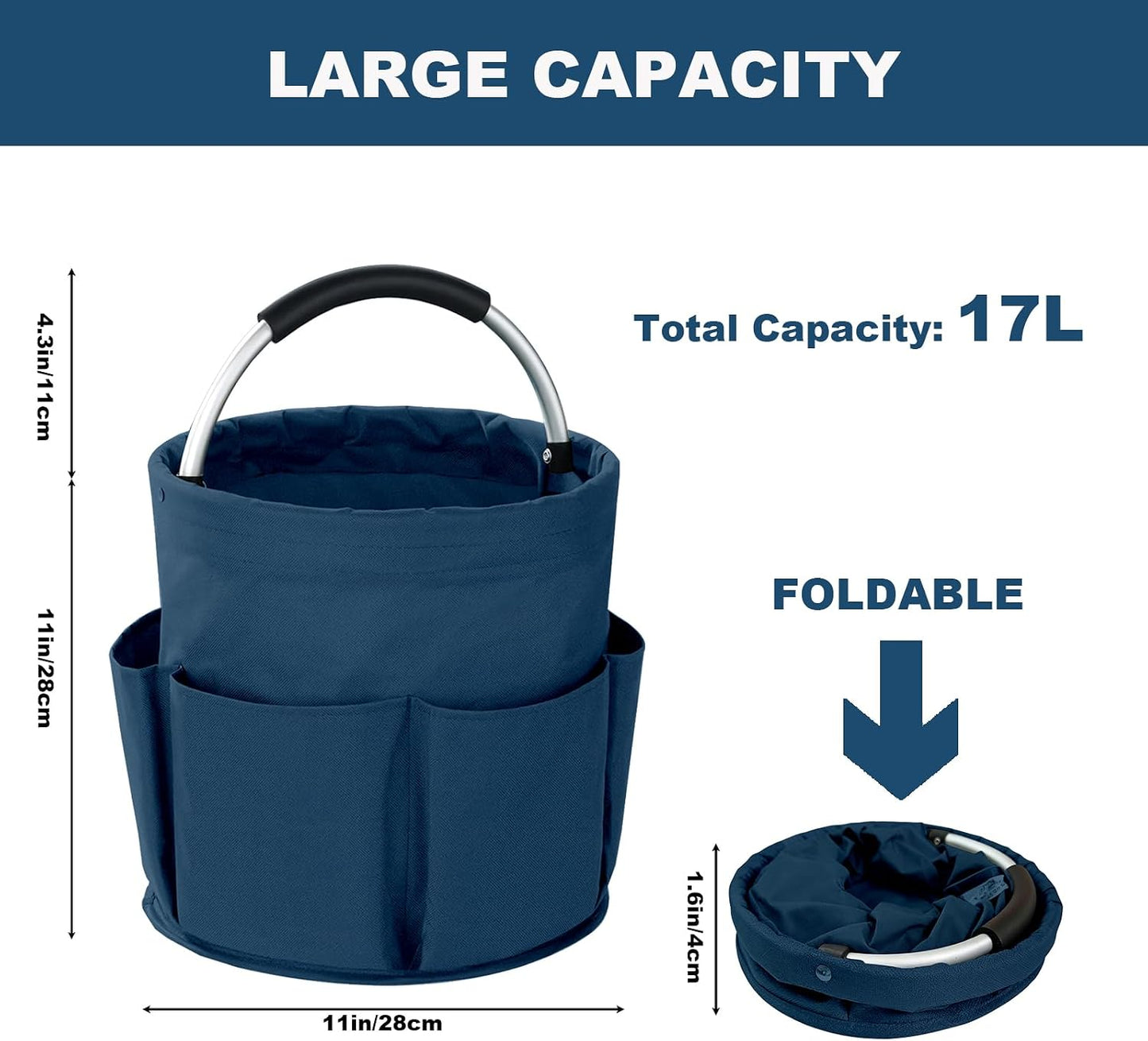 Cleaning Caddy with Handle, 17L Foldable Cleaning Supplies Organizer, Portable Storage Basket, Cleaning Supply Caddy, Multifunctional Cleaning Bucket Bag for Garden, Home, Kitchen (Black)