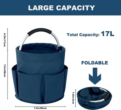 Cleaning Caddy with Handle, 17L Foldable Cleaning Supplies Organizer, Portable Storage Basket, Cleaning Supply Caddy, Multifunctional Cleaning Bucket Bag for Garden, Home, Kitchen (Black)